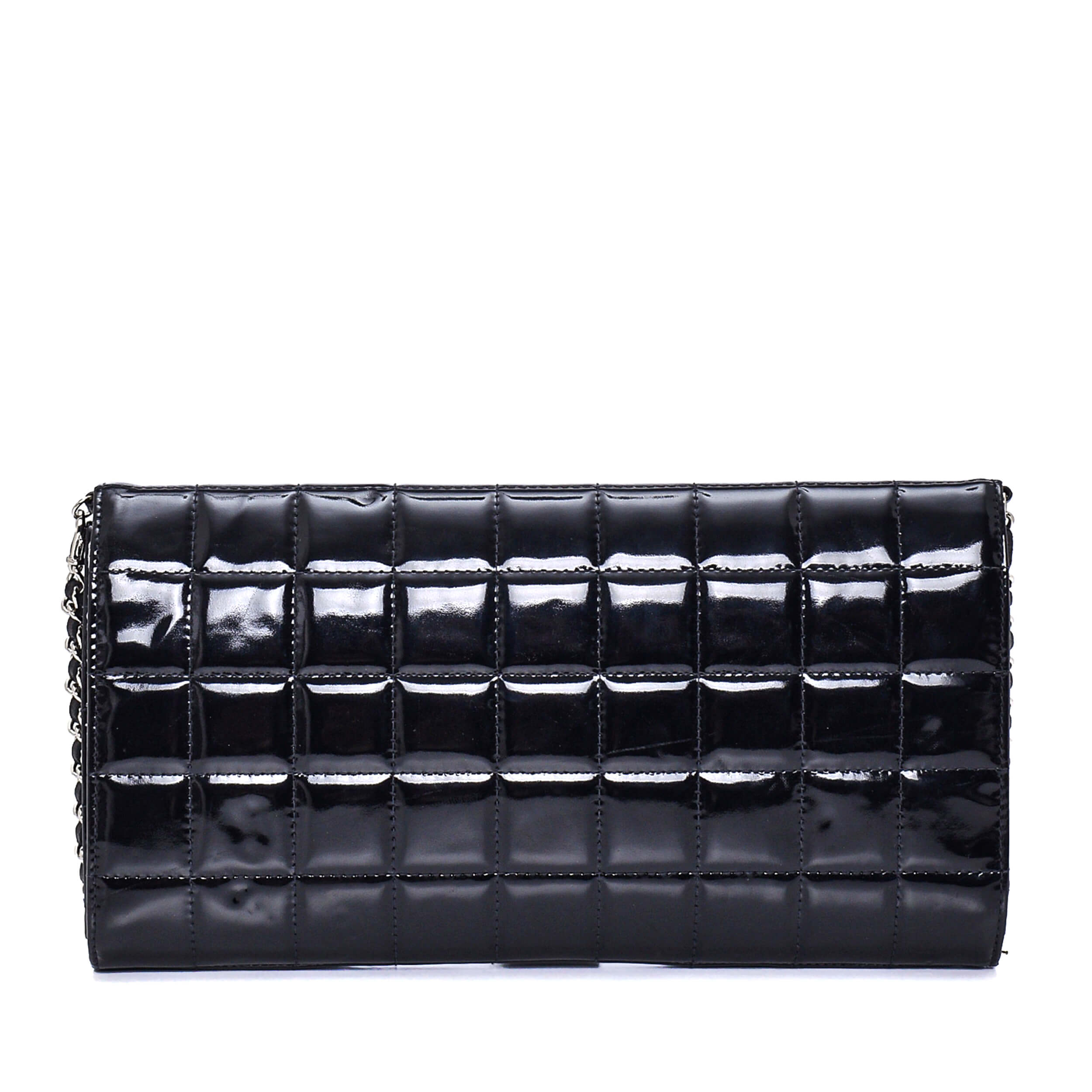 Chanel - Black Checked Patent Leather CC Plaka Shoulder Bag & Clutch